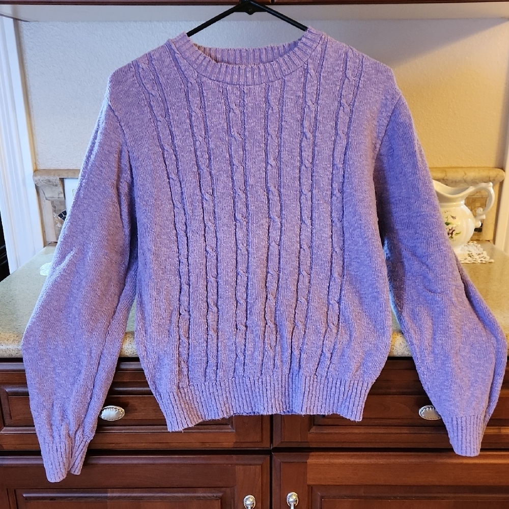 L.L. Bean Purple Cable Knit Crew Neck Sweater